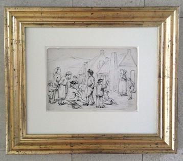 Schilder aan het werk in vissersbuurtje ca. 1920 beschikbaar voor biedingen