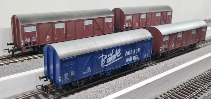 M+D Vier gesloten goederenwagens, DB Ep. III, Hobby en Vrije tijd, Modeltreinen | H0, Wagon, Gelijkstroom, Overige merken, Analoog