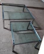 Tafel set Zwaar stalen frame met dikke glasplaat, Huis en Inrichting, Tafels | Salontafels, Ophalen, 100 tot 150 cm, 50 tot 75 cm