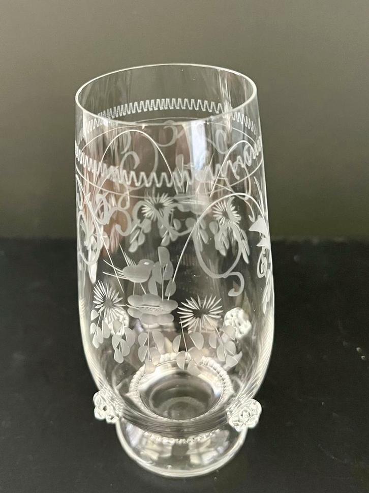 Theresienthal Vogelmotief radgravuur 16 cm glas, Antiek en Kunst, Antiek | Glas en Kristal, Ophalen of Verzenden