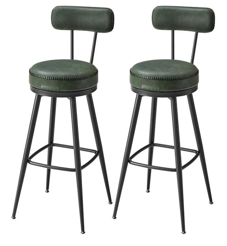 2 Nieuwe Barkrukken - Groen Leerlook, Huis en Inrichting, Barkrukken, Nieuw, 90 cm of meer, Leer, Metaal, 2 krukken, Met voetsteun