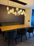 Prachtige eiken eettafel met bank en 3 stoelen, Ophalen, Eikenhout, 200 cm of meer, 50 tot 100 cm