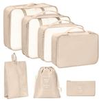 7 delige reisorganisator opbergzakkenset beige met waszak, 30 cm of meer, Beige, Minder dan 40 cm, Nieuw
