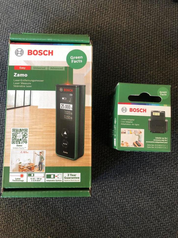 Bosch Zamo Afstandsmeter  en  adapter- Nieuw!, Doe-het-zelf en Verbouw, Meetapparatuur, Nieuw, Afstand, Ophalen
