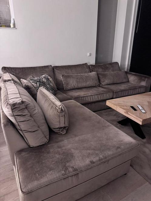 Velvet hoekbank taupe, Huis en Inrichting, Banken | Complete zithoeken, Gebruikt, Stof, Ophalen of Verzenden