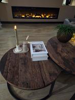 2 Ronde Salontafels Gerecycled Hout & Smeedijzer, Huis en Inrichting, Tafels | Salontafels, Ophalen of Verzenden