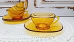 Jaren 60 amberkleurige kopjes Vereco Frankrijk, Antiek en Kunst, Antiek | Glas en Kristal, Ophalen of Verzenden