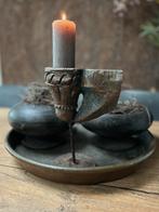Oud houten ornament kandelaar India oosters sober sleets, Ophalen of Verzenden