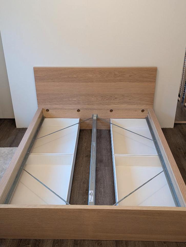 IKEA MALM bedframe 160x200 met 4 lades – eiken, Huis en Inrichting, Slaapkamer | Bedden, Gebruikt, Tweepersoons, 160 cm, 200 cm