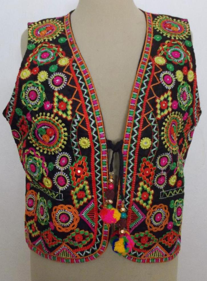 Goa vrolijk Ibiza/folklore/Peru/Andes borduur gilet! L, Kleding | Dames, Tops, Zo goed als nieuw, Maat 42/44 (L), Groen, Zonder mouw