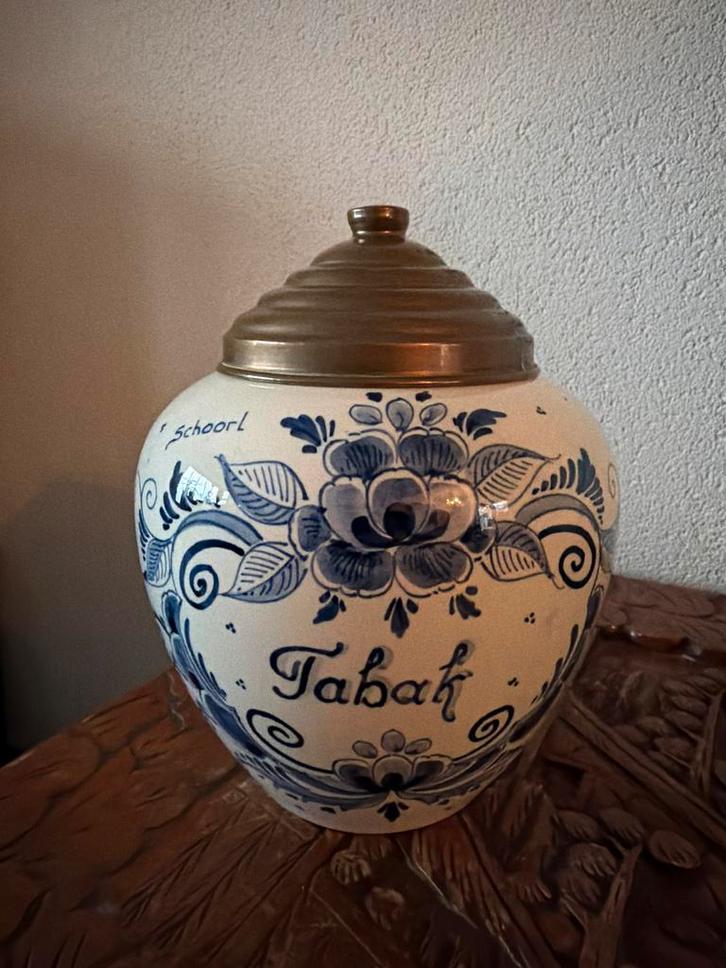 Delfts Blauw Tabakspot met Deksel, Antiek en Kunst, Antiek | Vazen, Ophalen of Verzenden