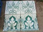 43 antieke randtegels met donkergroene afbeelding 15x15cm, Ophalen