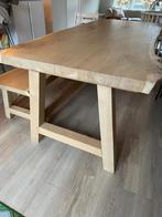 Prachtige unieke handgemaakte eiken tafel + bank #hoffz, Ophalen of Verzenden, Zo goed als nieuw, Rechthoekig, 200 cm of meer