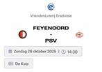 2 wedstrijd kaarten Feyenoord-PSV, Tickets en Kaartjes, Sport | Voetbal, Losse kaart, Twee personen, Oktober, Nederlands elftal
