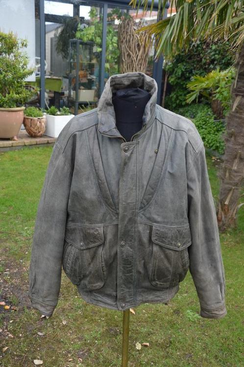 Vintage leren herenjas uit de jaren 80 / eighties, bruin/gri, Kleding | Heren, Jassen | Winter, Gedragen, Maat 56/58 (XL), Bruin