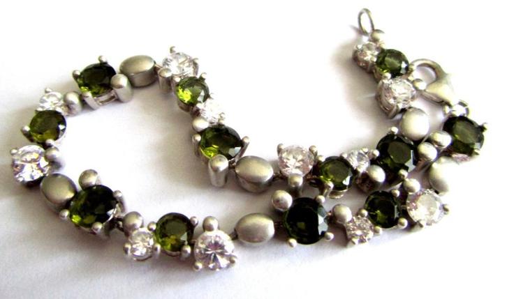 CASA 925 Zilveren armband met Peridoot en Witte Zirconia, Sieraden, Tassen en Uiterlijk, Antieke sieraden, Armband, Zilver, Met edelsteen