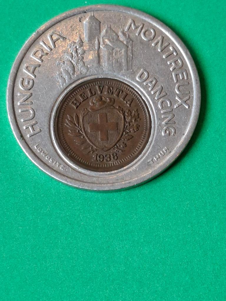 1938 Zwitserland 1 rappen geluksmunt Hungaria Montreux, Verzenden, Overige landen, Losse munt