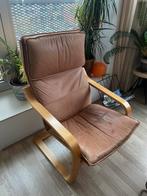 IKEA Poäng leer bruine fauteuil, Huis en Inrichting, Gebruikt, Leer, 75 tot 100 cm, Ophalen