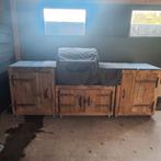 Mooie buitenkeuken steigerhout met natuurstenen blad, Ophalen, Zo goed als nieuw, Boretti, Gas