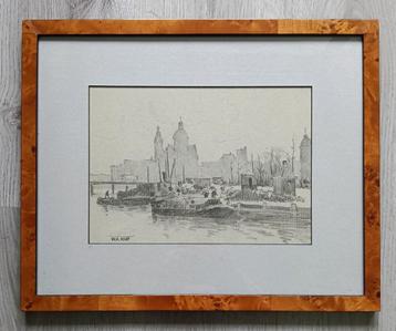 W.A Knip (1883-1967) - Zicht op het IJ te Amsterdam - Haven beschikbaar voor biedingen