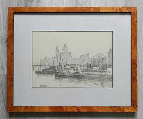 W.A Knip (1883-1967) - Zicht op het IJ te Amsterdam - Haven, Antiek en Kunst, Kunst | Schilderijen | Klassiek, Ophalen of Verzenden