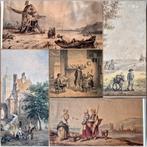 Europese School, 19e eeuw, 5 originele tekeningen, Antiek en Kunst, Kunst | Schilderijen | Klassiek, Verzenden