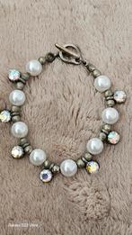 Vintage metalen armband met parels en kristallen, Overige materialen, Gebruikt, Zilver, Met bedels of kralen