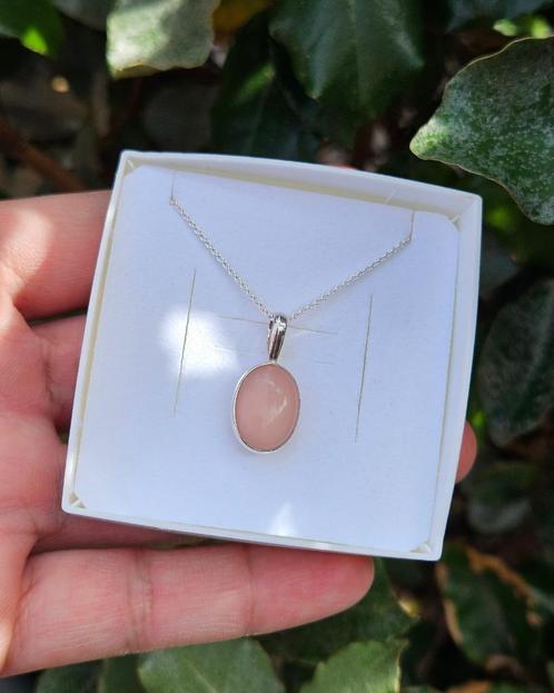 Rozenkwarts Ketting - Echt ZIlver, Sieraden, Tassen en Uiterlijk, Kettingen, Nieuw, Zilver, Zilver, Met edelsteen, Met hanger
