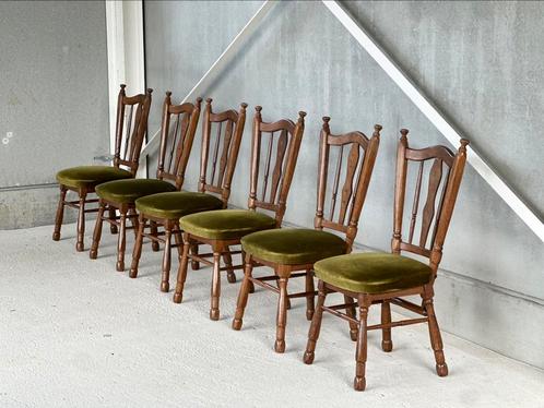 6x brutalistische eetkamerstoel, Huis en Inrichting, Stoelen, Hout, Bruin, Ophalen of Verzenden