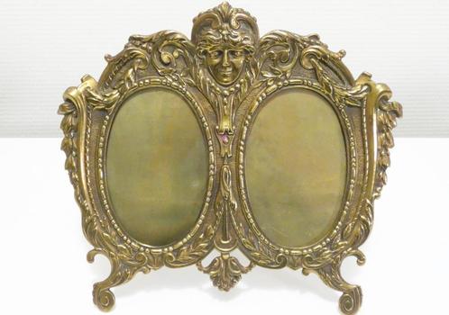 Dubbel antiek fotolijst in brons en messing [1743], Antiek en Kunst, Antiek | Koper en Brons, Ophalen