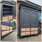 Stoere kast steenkoolgrijs teakhout gezandstraald, Huis en Inrichting, Kasten | Buffetkasten, Ophalen, 100 tot 150 cm, Teakhout