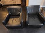 GRATIS 2 Zwart leren fauteuils. nog in prima staat, Ophalen, Gebruikt, 75 tot 100 cm, 50 tot 75 cm