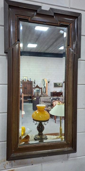 Vintage spiegel, facetgeslepen houten lijst, 105x55 cm beschikbaar voor biedingen