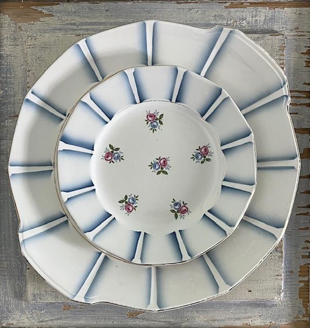 Digoin Sarreguemines gebak bord met 6 gebaksbordjes, Antiek en Kunst, Antiek | Servies los, Ophalen of Verzenden