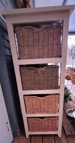 Brocante Houten kast KNIBBELER met rieten manden, Ophalen, Met plank(en), Gebruikt, Landelijk