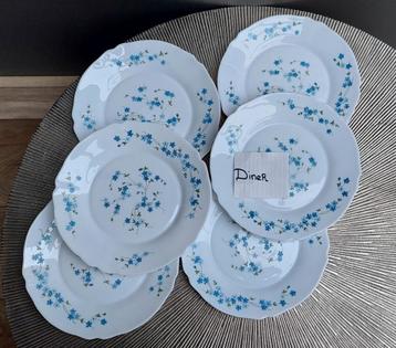 6 Arcopal Diner borden Myosotis vergeet-mij-nietjes vintage beschikbaar voor biedingen