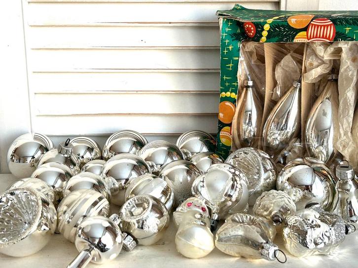 Vintage glas kerstballen pegels zilver kerst 30 stuks, Diversen, Kerst, Ophalen