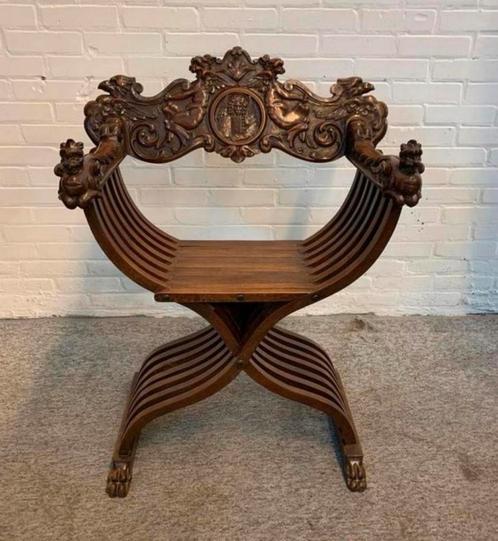 Fauteuil dagobert Savonarola stoel Florentijnse Renaissance,, Huis en Inrichting, Fauteuils, Ophalen of Verzenden