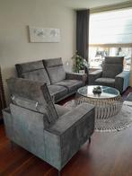 Tweezits bank met 2 fauteuils en extra leuning verhogers., Huis en Inrichting, Stof, Zo goed als nieuw, Ophalen, Tweepersoons