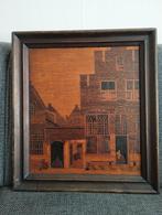 Houtsnijwerk Schilderij - straatje van Vermeer, Antiek en Kunst, Ophalen of Verzenden