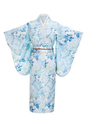 Blauwe kimono traditionele (japanse yukata met bloem) 