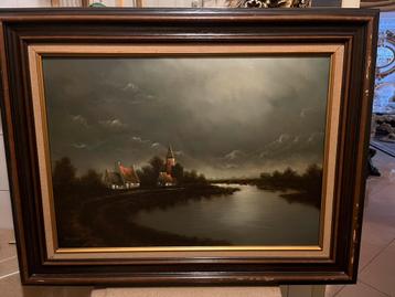 Groot olieverf landschap schilderij beschikbaar voor biedingen