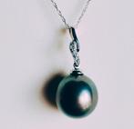 Tahiti parel hangertje met diamanten,  ketting, Nieuw, Ophalen of Verzenden, Met edelsteen, Zilver