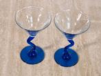 2 vintage z stem martini-cocktailglazen Libbey kobalt zigzag, Ophalen of Verzenden, Zo goed als nieuw, Overige typen