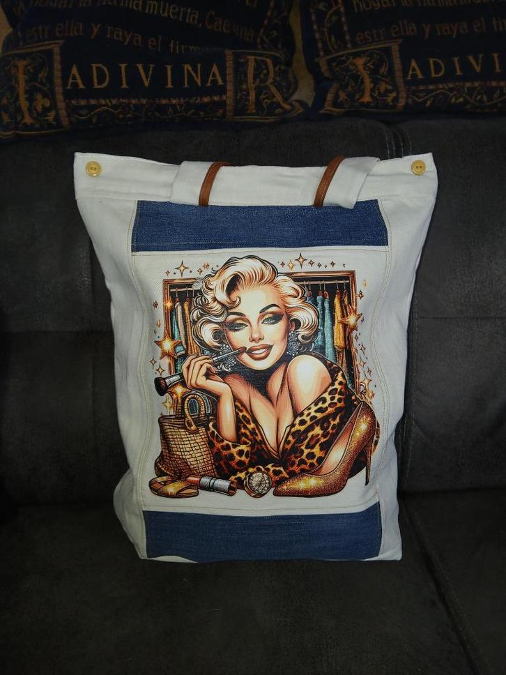5) Denim tas / shopper van jeans Spijkerbroek "Marilyn", Sieraden, Tassen en Uiterlijk, Tassen | Damestassen, Nieuw, Wit, Ophalen of Verzenden