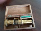 kleine, antieke, koperen microscoop in kist., Antiek en Kunst, Antiek | Gereedschap en Instrumenten, Ophalen of Verzenden