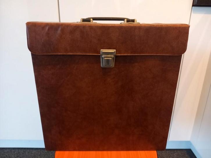 * Vintage vinyl lp platenkoffer bruin gevlamd (19) *, Muziek en Instrumenten, Behuizingen en Koffers, Gebruikt, Overige instrumenten