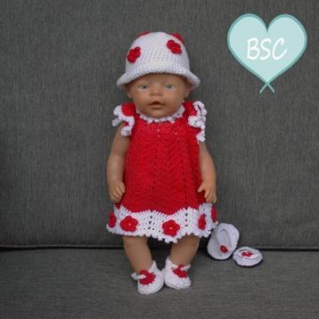 Gehaakte Baby Born Jurk | Rood/Wit | incl. Accessoires beschikbaar voor biedingen