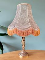 Vintage messing rococo-stijl tafellamp franje lampenkap, Ophalen of Verzenden, Gebruikt