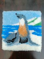 Vintage klink haak tapijt zeehond, Blauw, Vierkant, Ophalen of Verzenden, Zo goed als nieuw